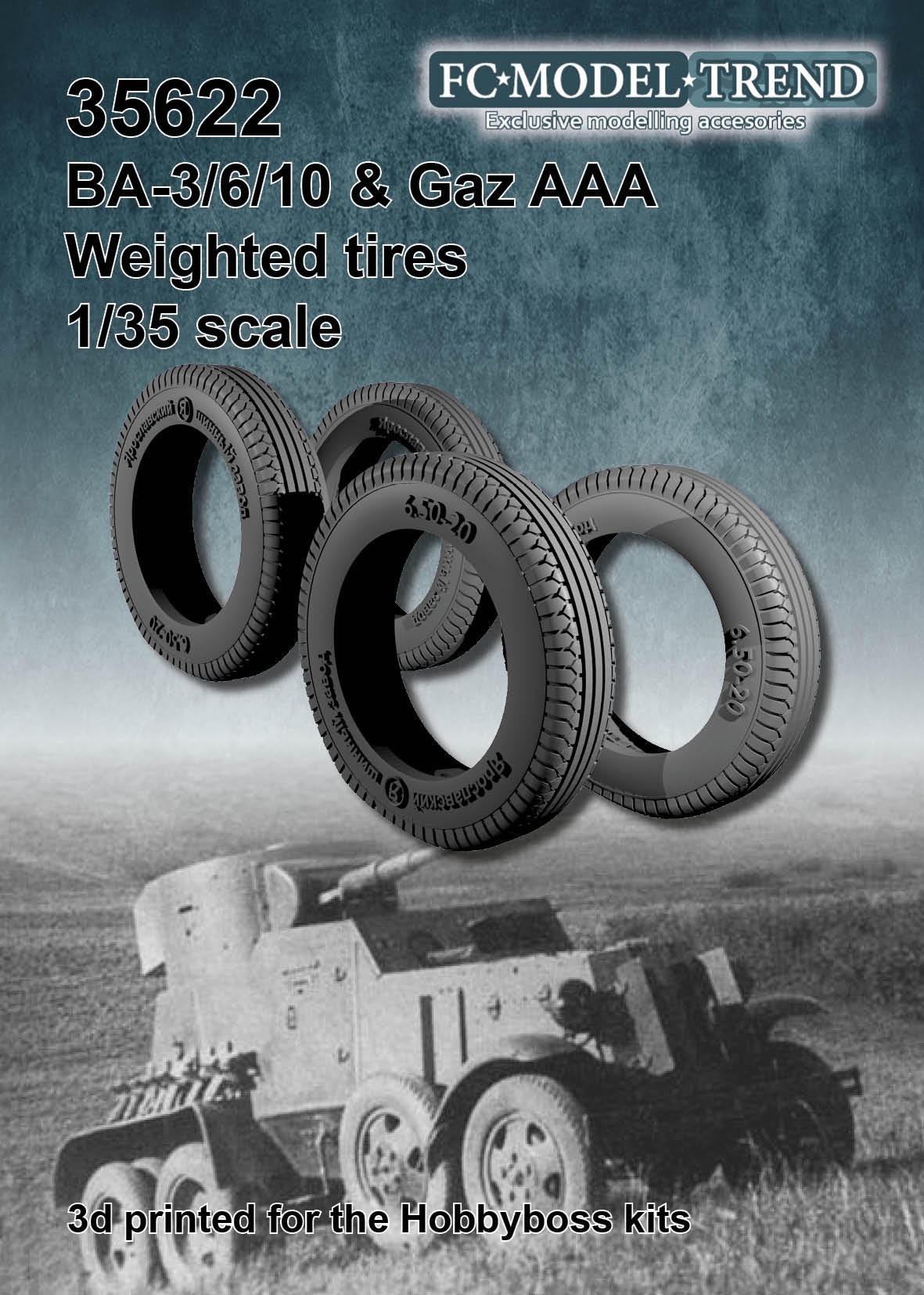 BA-3 weighted wheels, resin cast 1/35 scale for the Hobbyboss kit