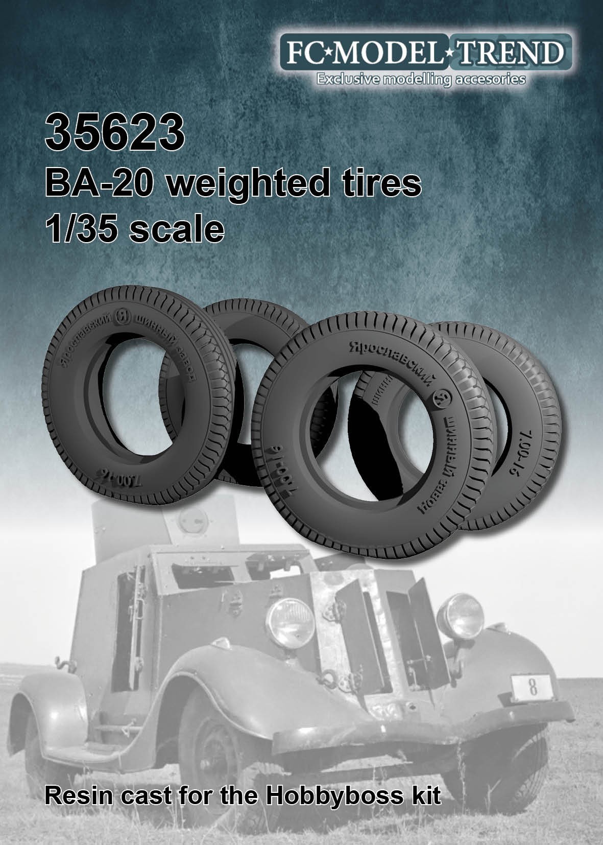 BA-20 weighted wheels, resin cast 1/35 scale for the Hobbyboss kit