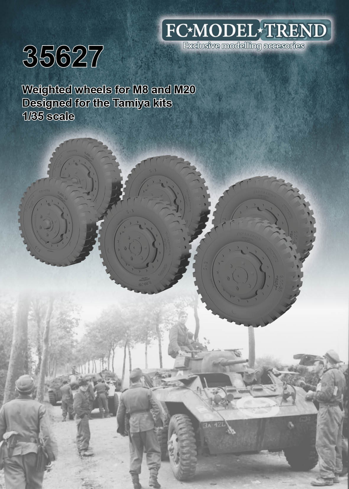 M8/M20 weighted wheels, resin cast 1/35 scale for the Tamiya kits