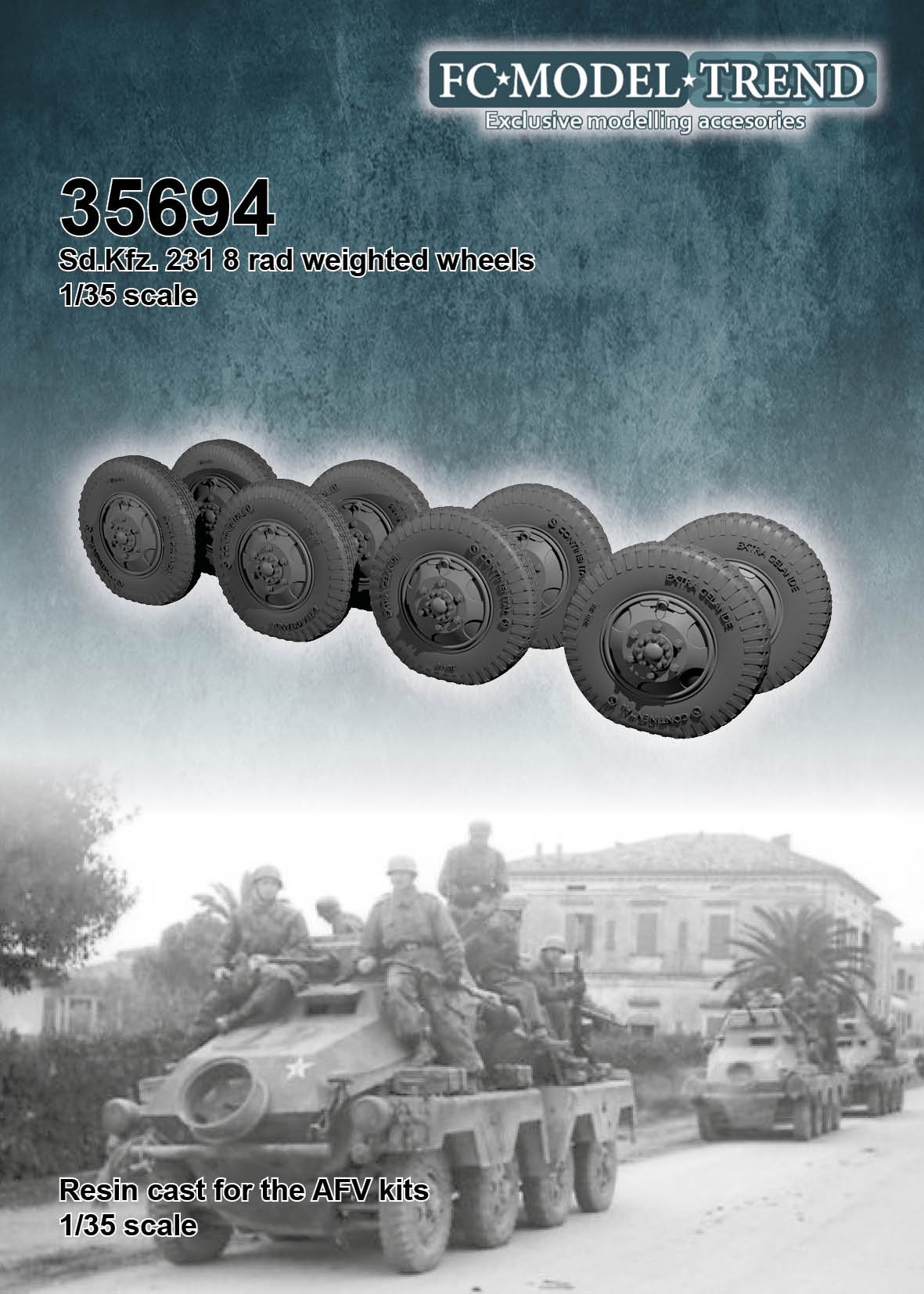 SdKfz 231 8 rad weighted wheels, resin cast 1/35 scale for the AFV kits