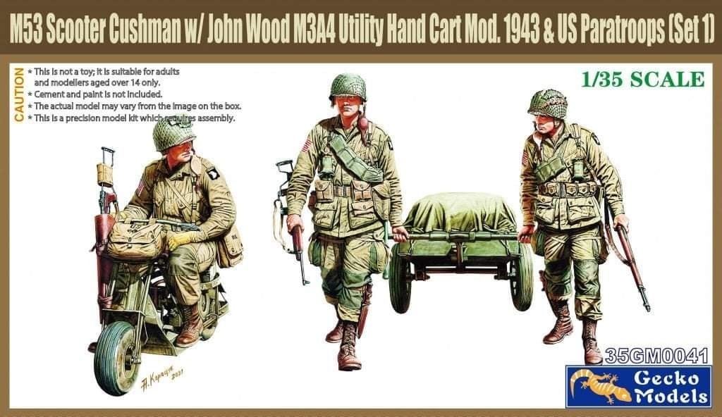 35GM0041 - Scooter Cushman with John Wood M3A4 Utility Hand Cart & US Paratroops (Set 1)