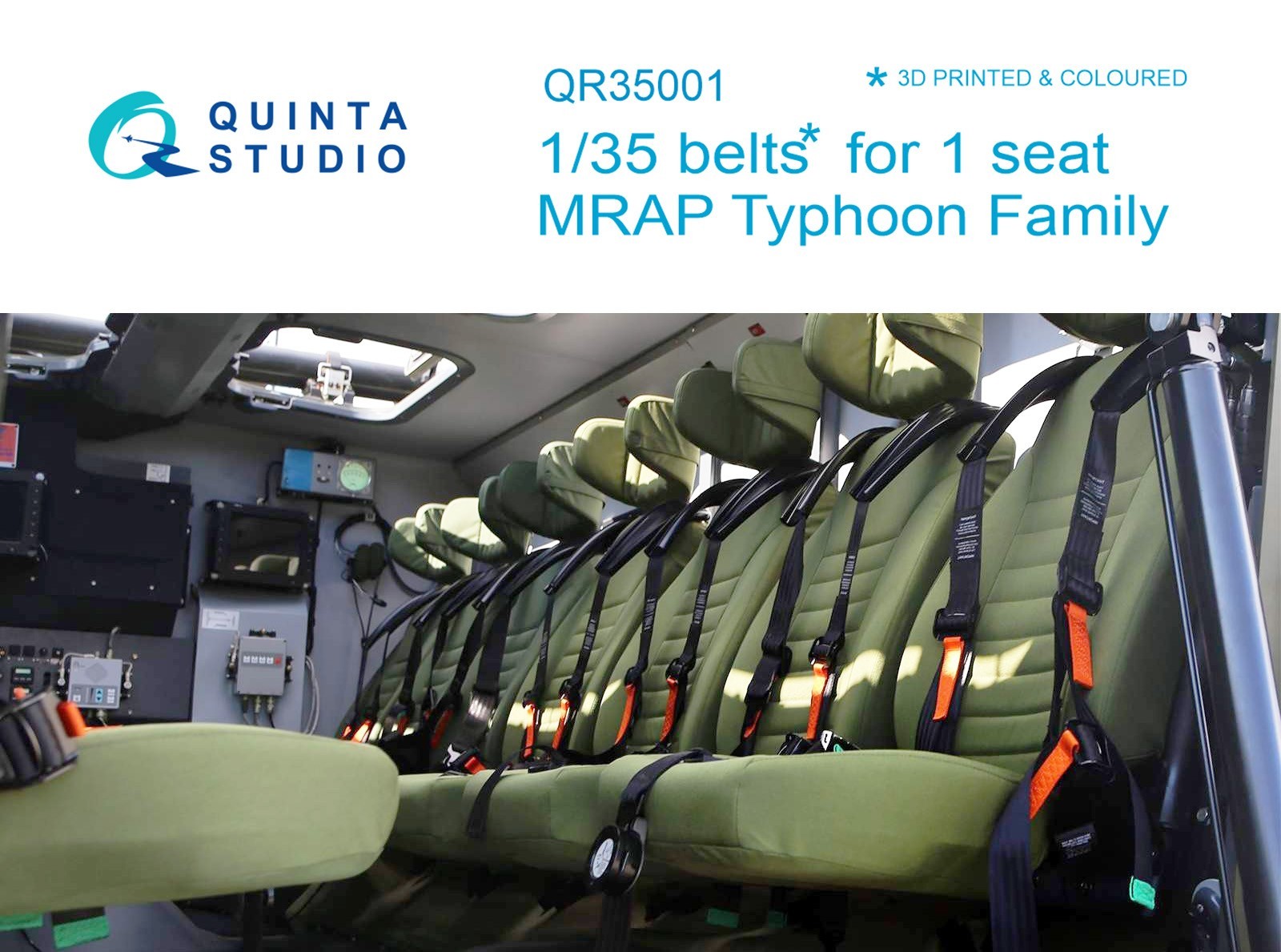 QR35001 - MRAP Typhoon Family belts for 1 seat, 3D-Printed & coloured on decal paper (for all kits)