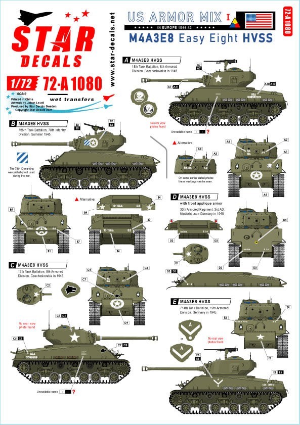 72-A1080 US M4A3E8 Easy Eight. US 'Easy Eight' Tanks in NV Europe 1944-45.