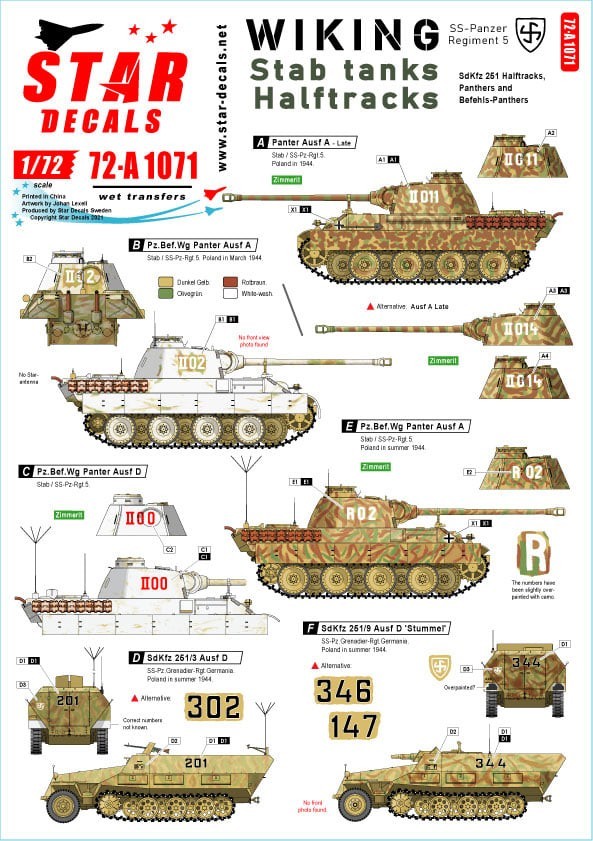 72-A1071 Wiking # 2. SS-Pz.Regiment 5. Stab Tanks & Halftracks. Panthers, Befehl-Panthers and Halftracks.