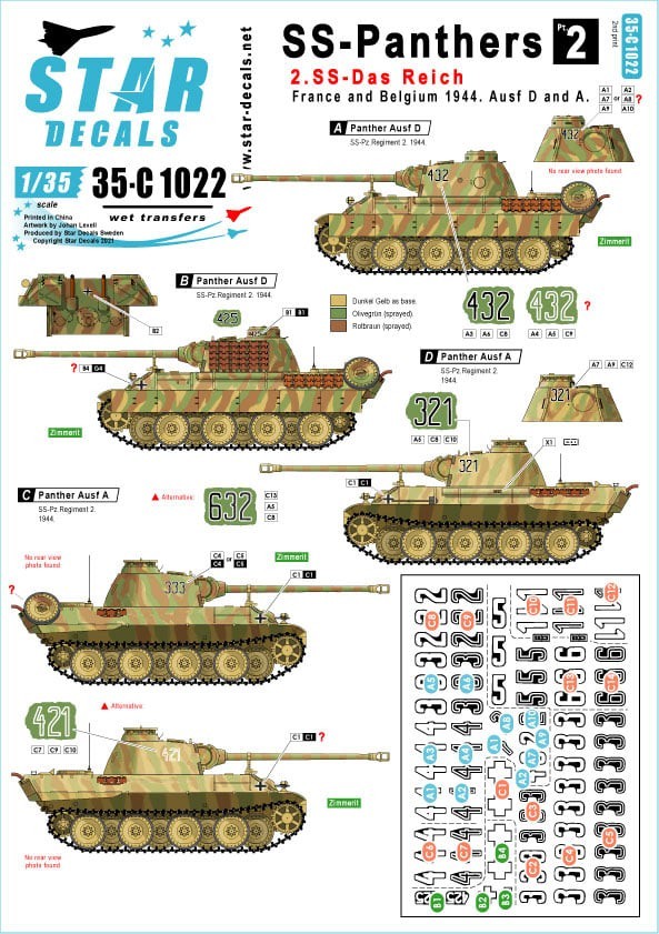 35-C1022 - REPRINTED SS-Panthers # 2. 2. SS-Das Reich. Panther Ausf A in 1944.