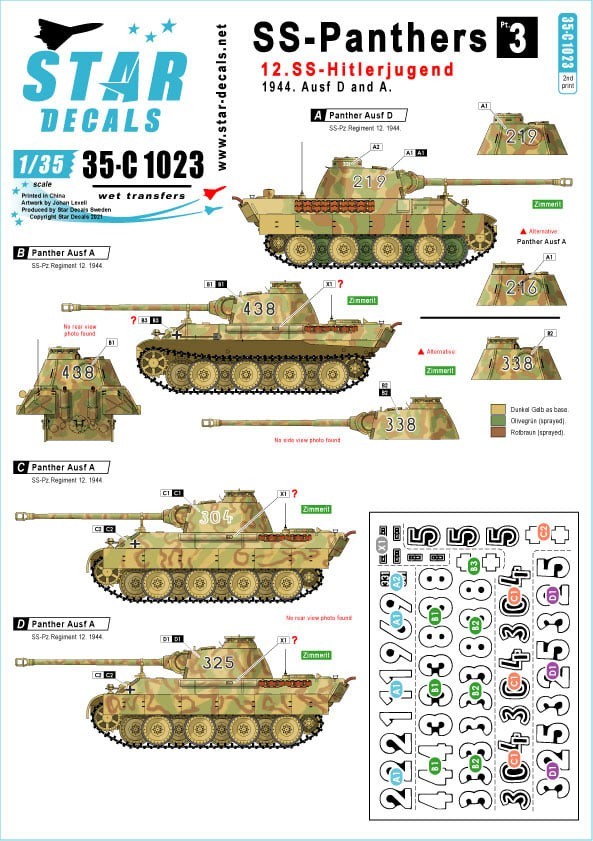 Panthers SCALE 1/35 Panthers and Panther turms 35-979 Berlin #3 Star Decals 