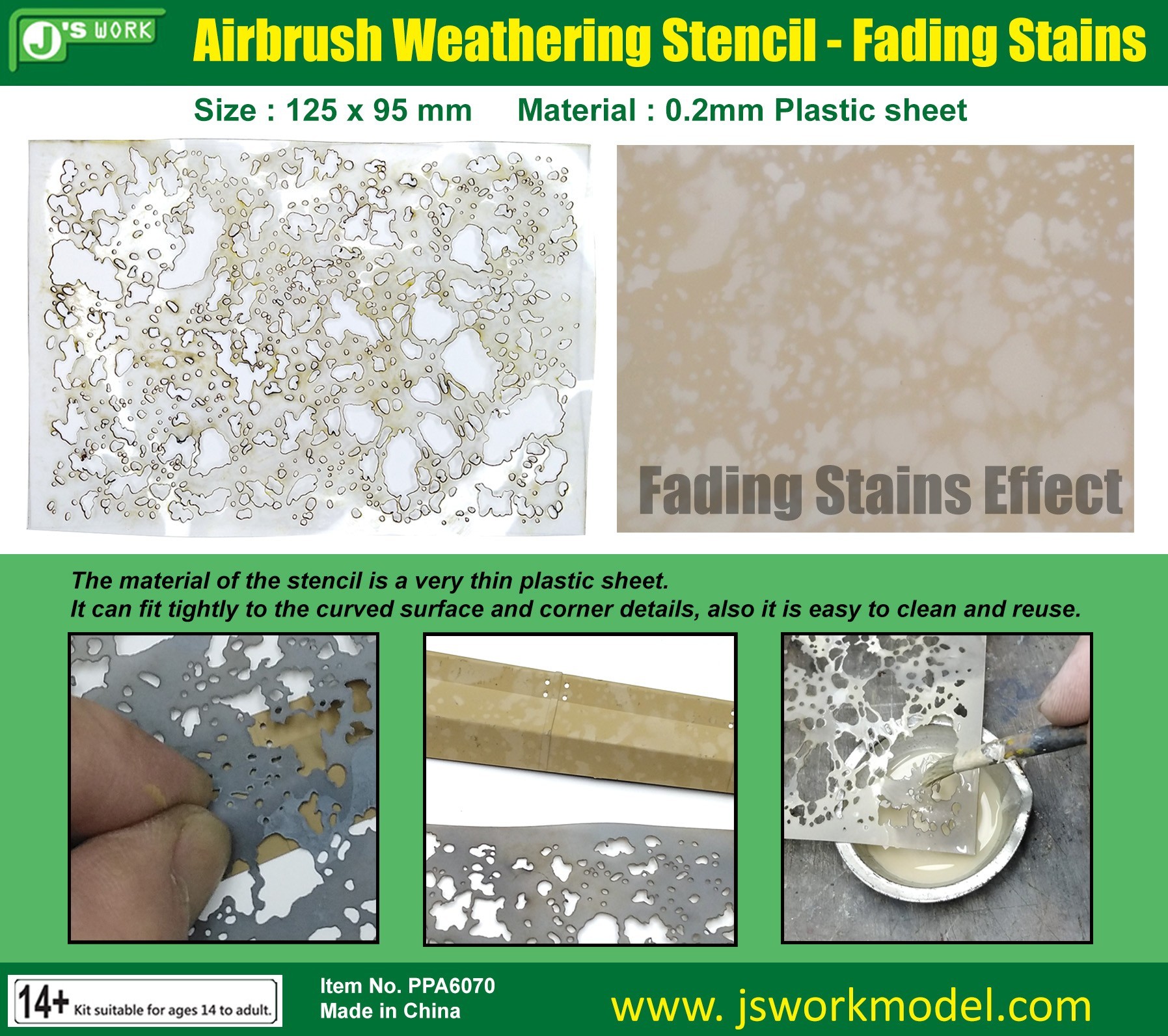 PPA6070 Airbrush Weathering Stencil - Fading Stains