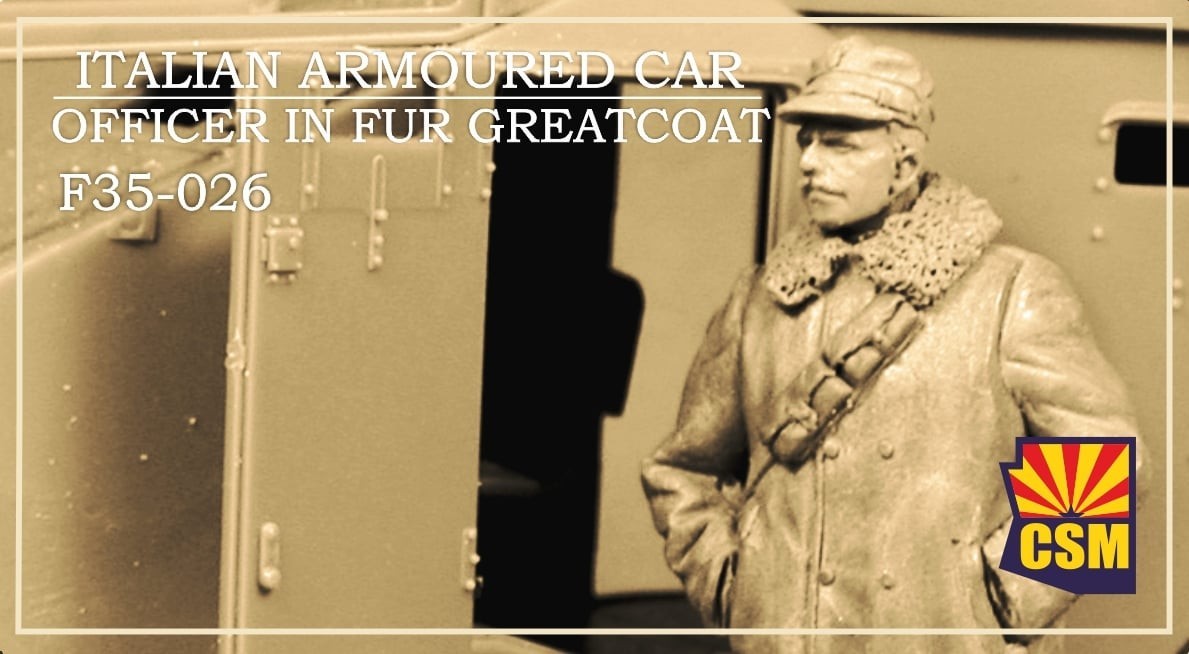 F35-026  Italian Armoured Car Officer in Fur Greatcoat