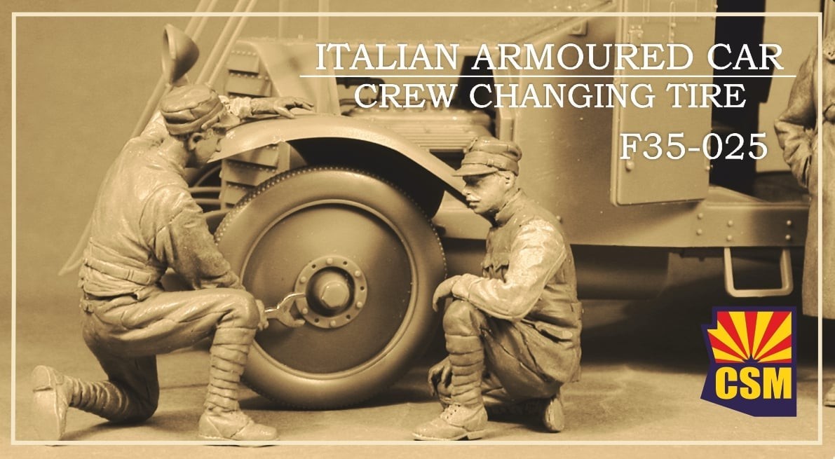 F35-025  Italian Armoured Car Crew Changing Tire