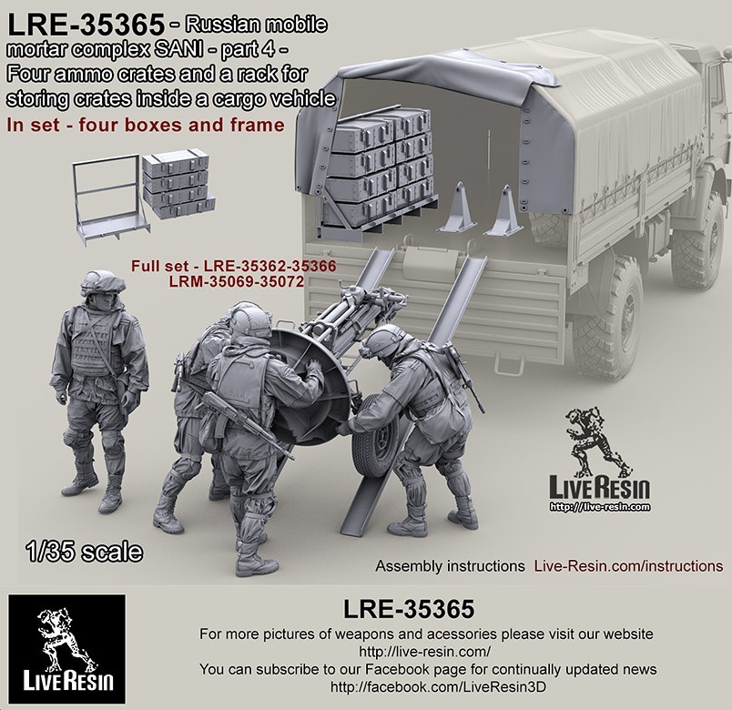 LRE 35365 Russian mobile mortar complex SANI - part 4 - Four ammo crates and a rack for storing crates inside a cargo vehicle