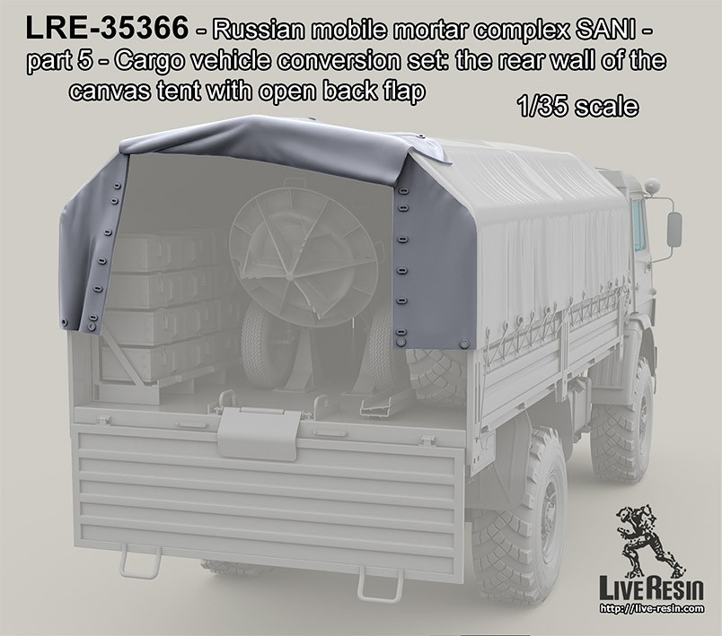 LRE 35366 Russian mobile mortar complex SANI - part 5 - Cargo vehicle conversion set: the rear wall of the canvas tent with open back flap