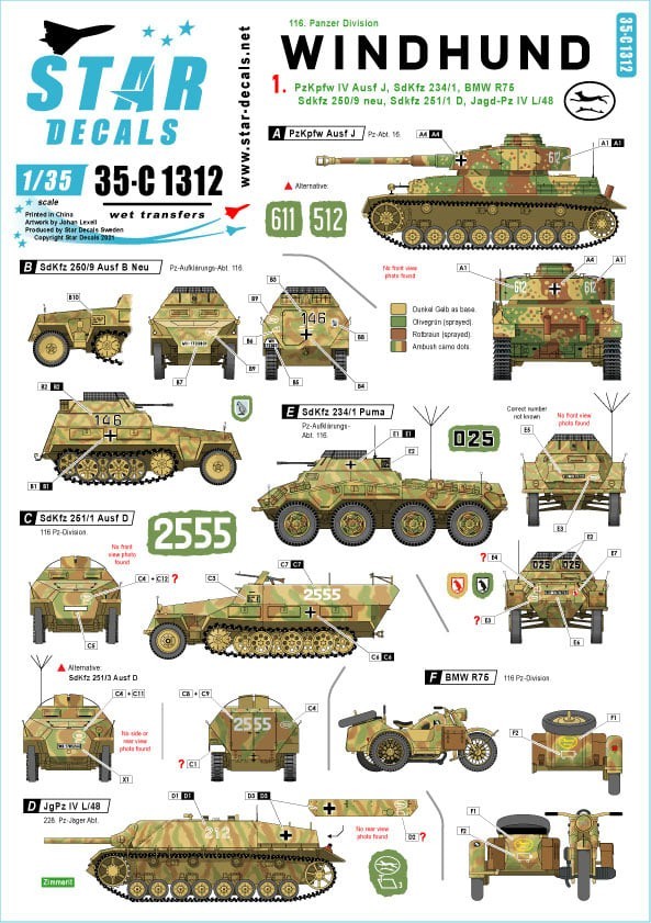 Windhund # 1. PzKpfw IV Ausf J, SdKfz 234/1, BMW R75, Sdkfz 250/9 neu, Sdkfz 251/1 D, Jagd-Pz IV L/48