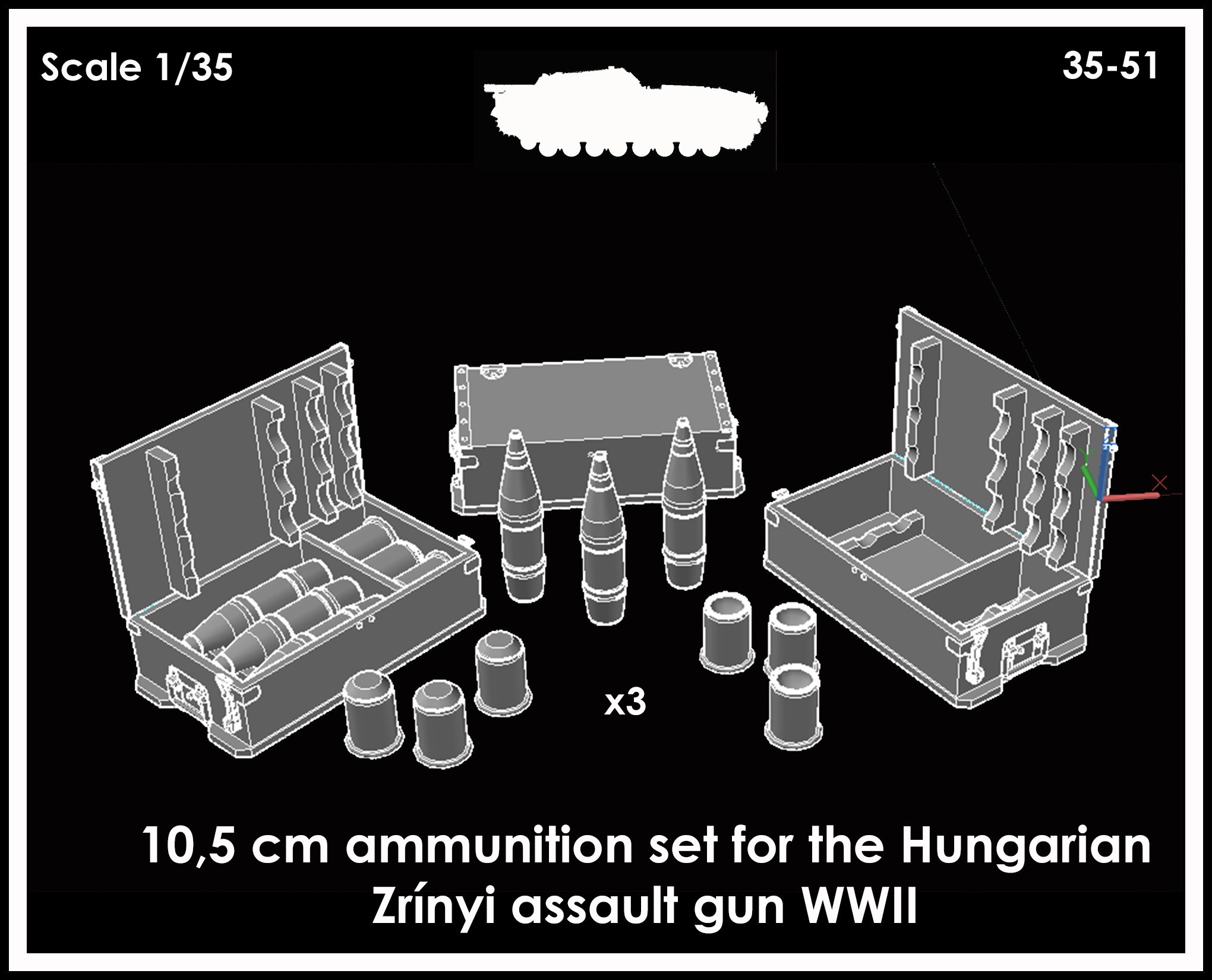 35-51 10,5cm ammunition set for the Hungarian Zrínyi II assault gun