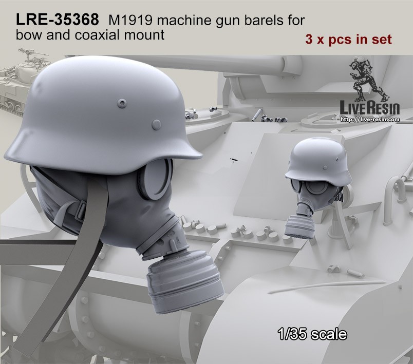 LRE 35368 Sherman tank headlight camo - German gasmask and helmet, 1/35 scale