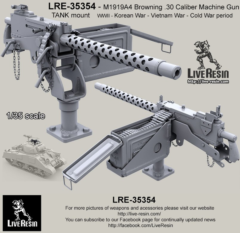 LRE 35354 M1919A4 Browning .30 Caliber Machine Gun with TANK mount WWII - Korean War - Vietnam War - Cold War period, 1/35 scale