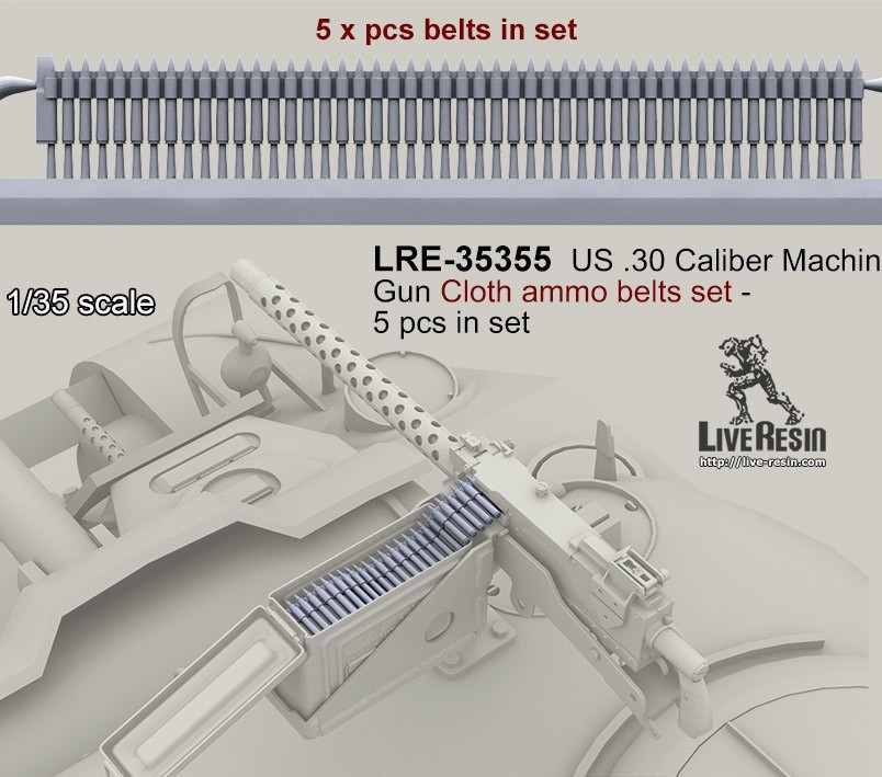 LRE 35355 US .30 Caliber Machine Gun Cloth ammo belts set - 5 hcs in set, 1/35 scale