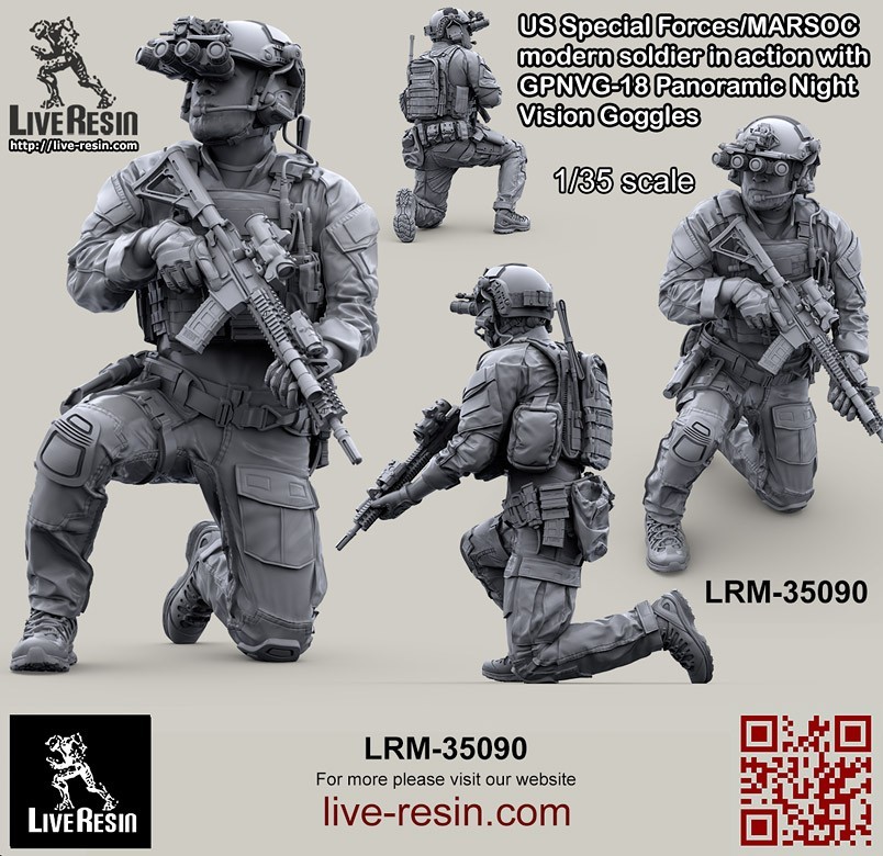 LRM 35090 US Special Forces/MARSOC modern soldier in action with GPNVG-18 Panoramic Night Vision Goggles, figure 1