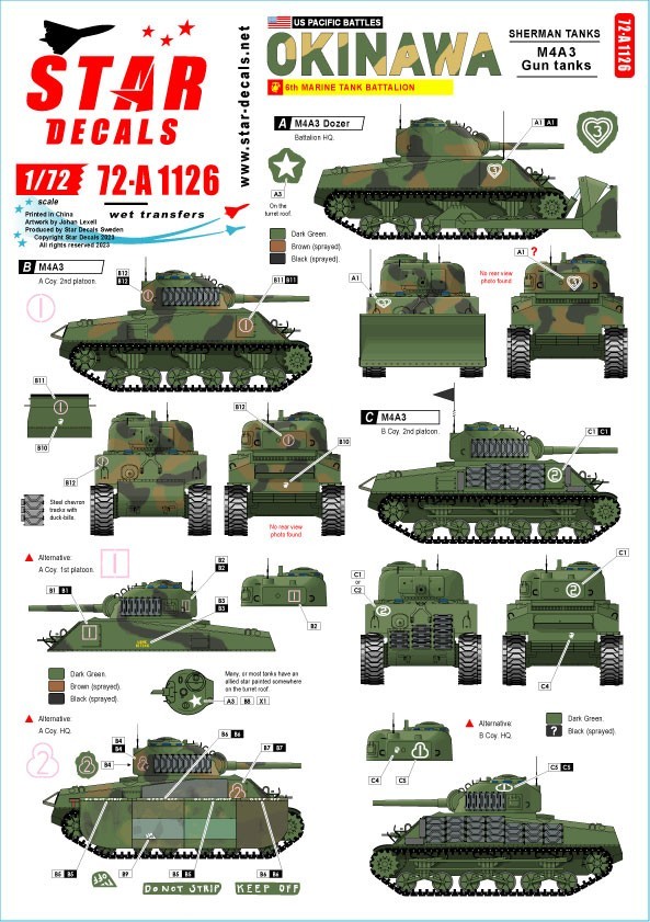 72-A1126 US PACIFIC WARS - OKINAWA USMC Sherman tanks
