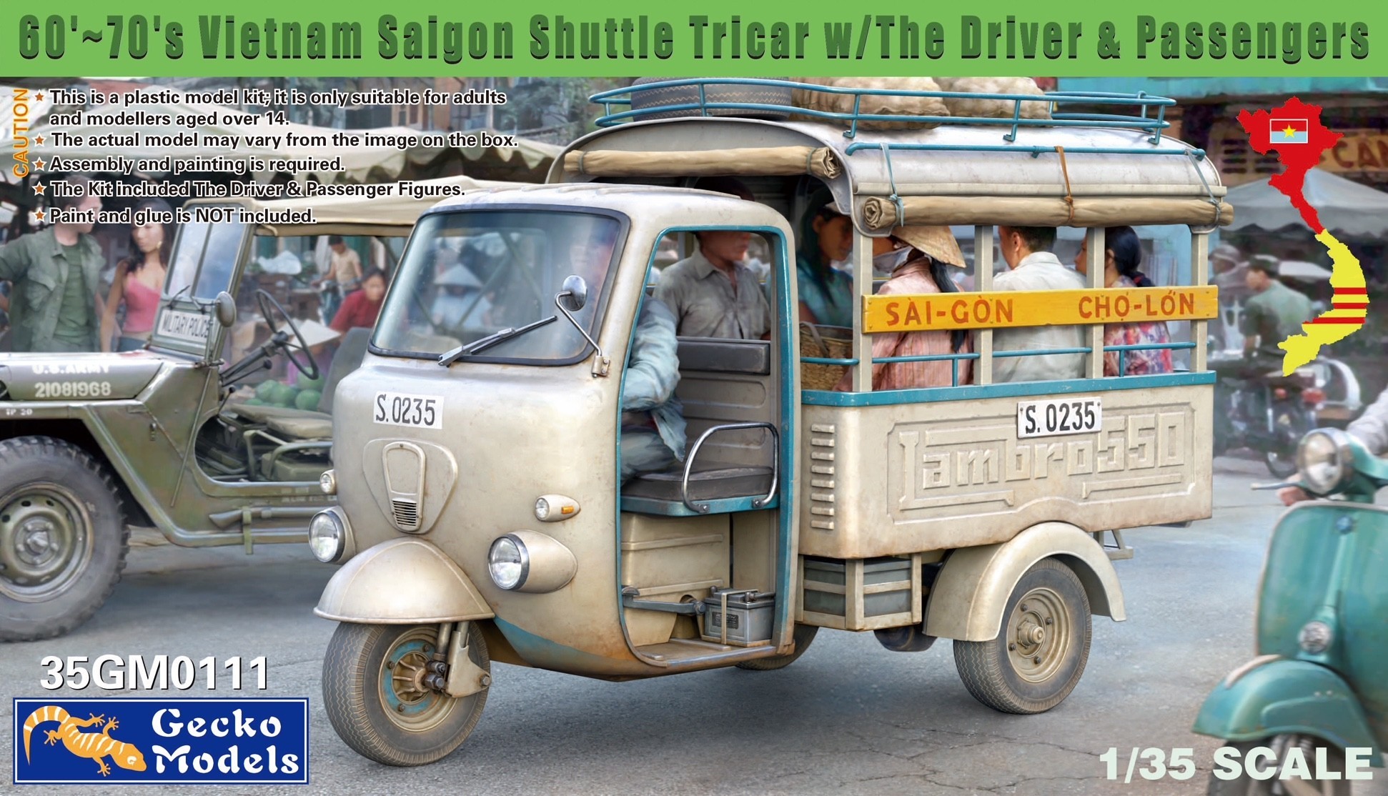 60'~70's Saigon Shuttle Tricar w/Driver & passengers