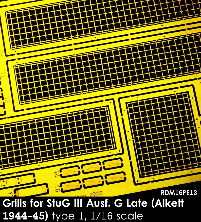 RDM16PE13 Grills for StuG III Ausf. G Late, 1/16(Alkett 1944-45), tool clamps included; Type 1