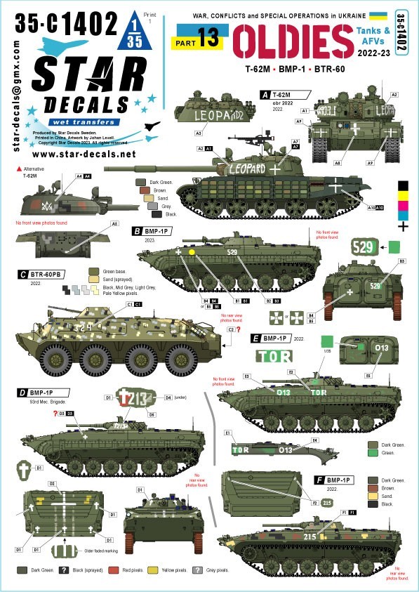 35-C1402  War in Ukraine # 13. Oldies. Ukrainian T-62M 2022, BTR-60BP and BMP-1.