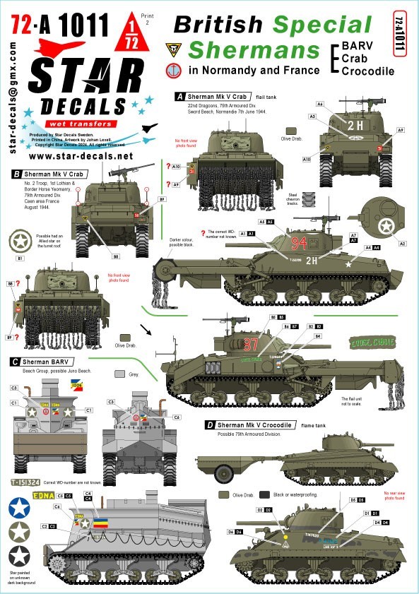 72-A1011     British Special Shermans. BARV, Crab and Crocodile. (REPRINT)