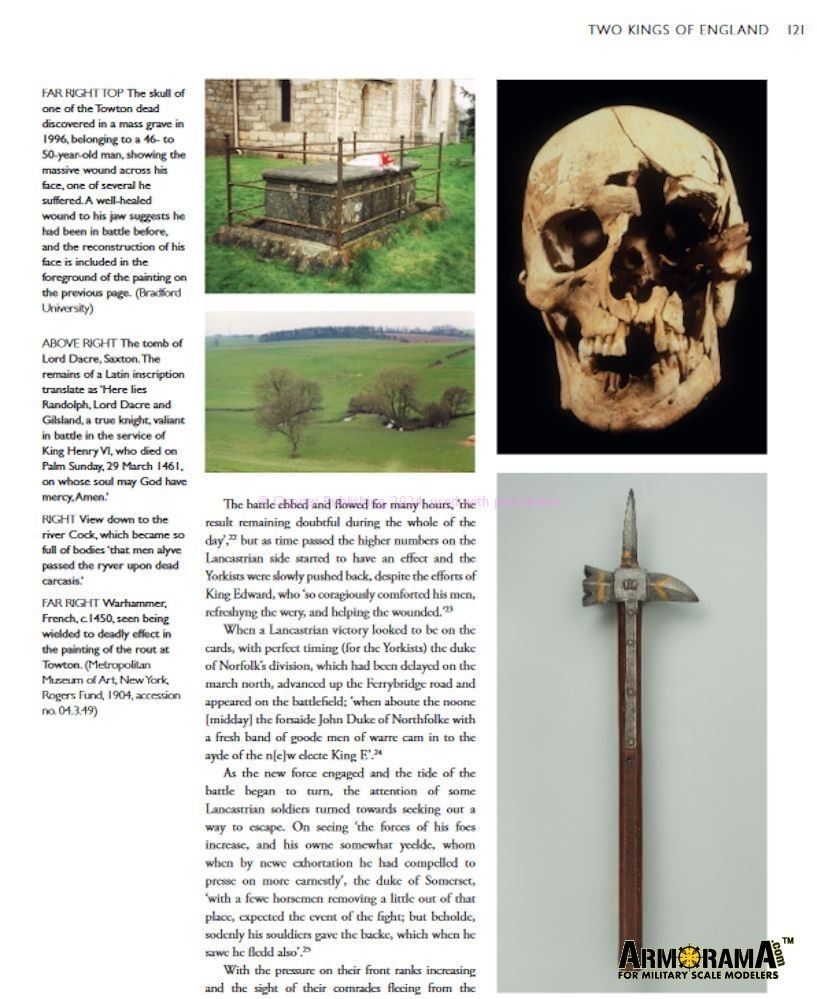 Examples of battlefield scene, weapon, their gruesome result, and tomb