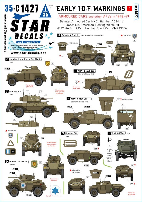 35-C1427 Early IDF Markings # 1. Israeli Armoured Cars and AFVs in 1948-49.