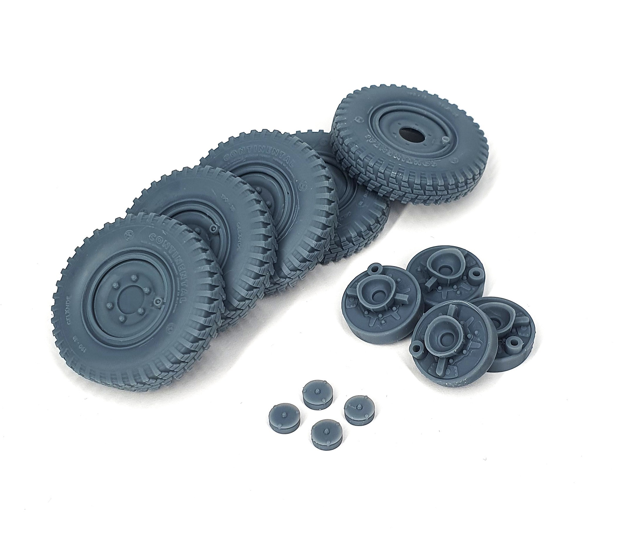 AFVs35-197 	  Sd.Kfz 222 late road wheels set with spare (weighted) type 3 (for Tamiya)
