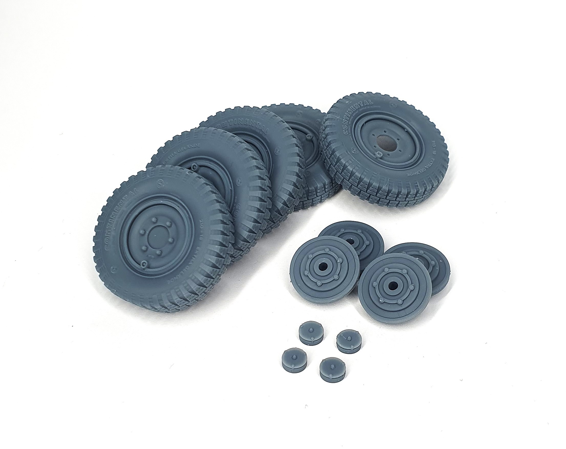 AFVs35-198 	  Sd.Kfz 222 late road wheels set with spare (weighted) type 1 (for Hobby Boss)