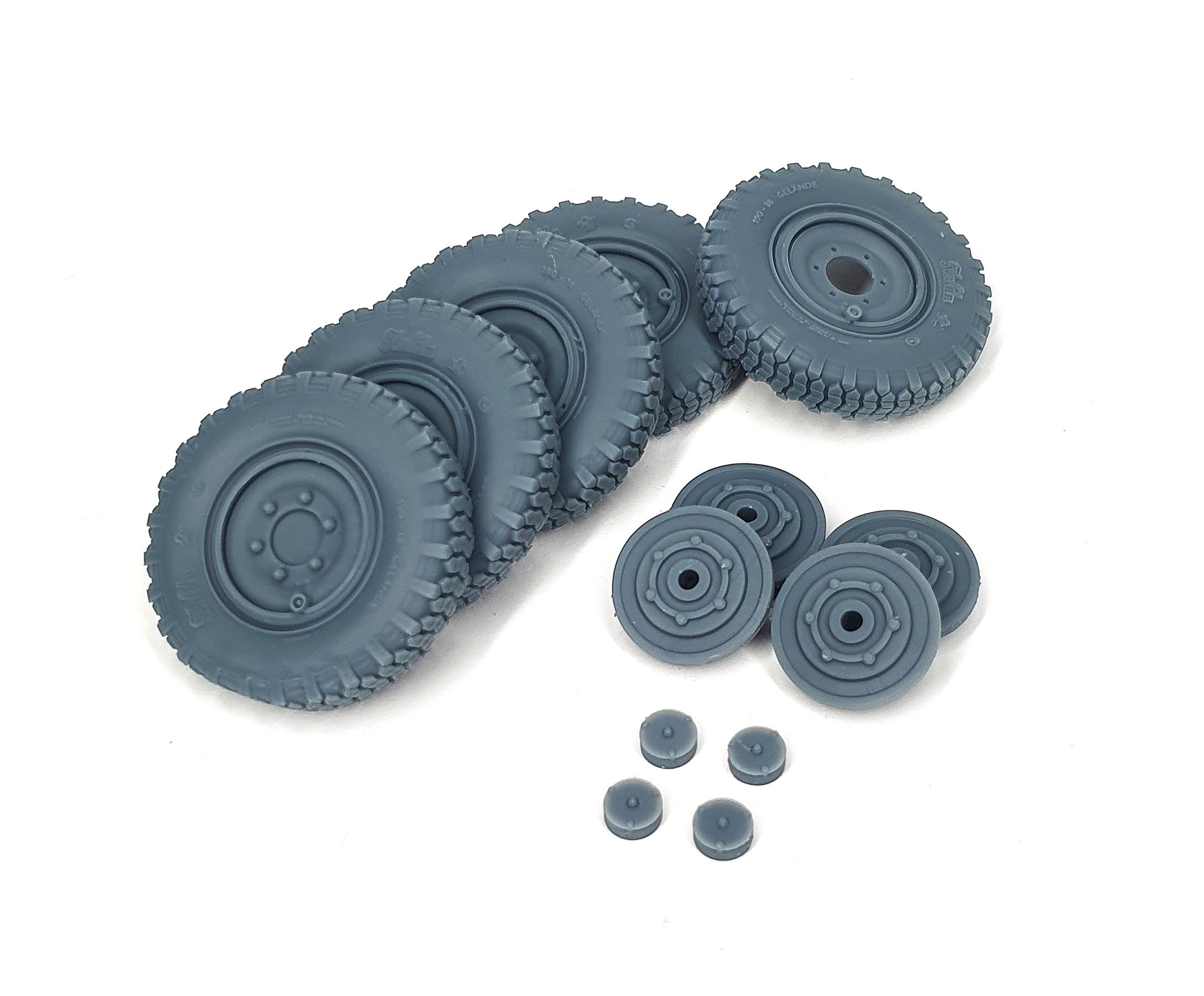 AFVs35-199 	  Sd.Kfz 222 late road wheels set with spare (weighted) type 2 (for Hobby Boss)
