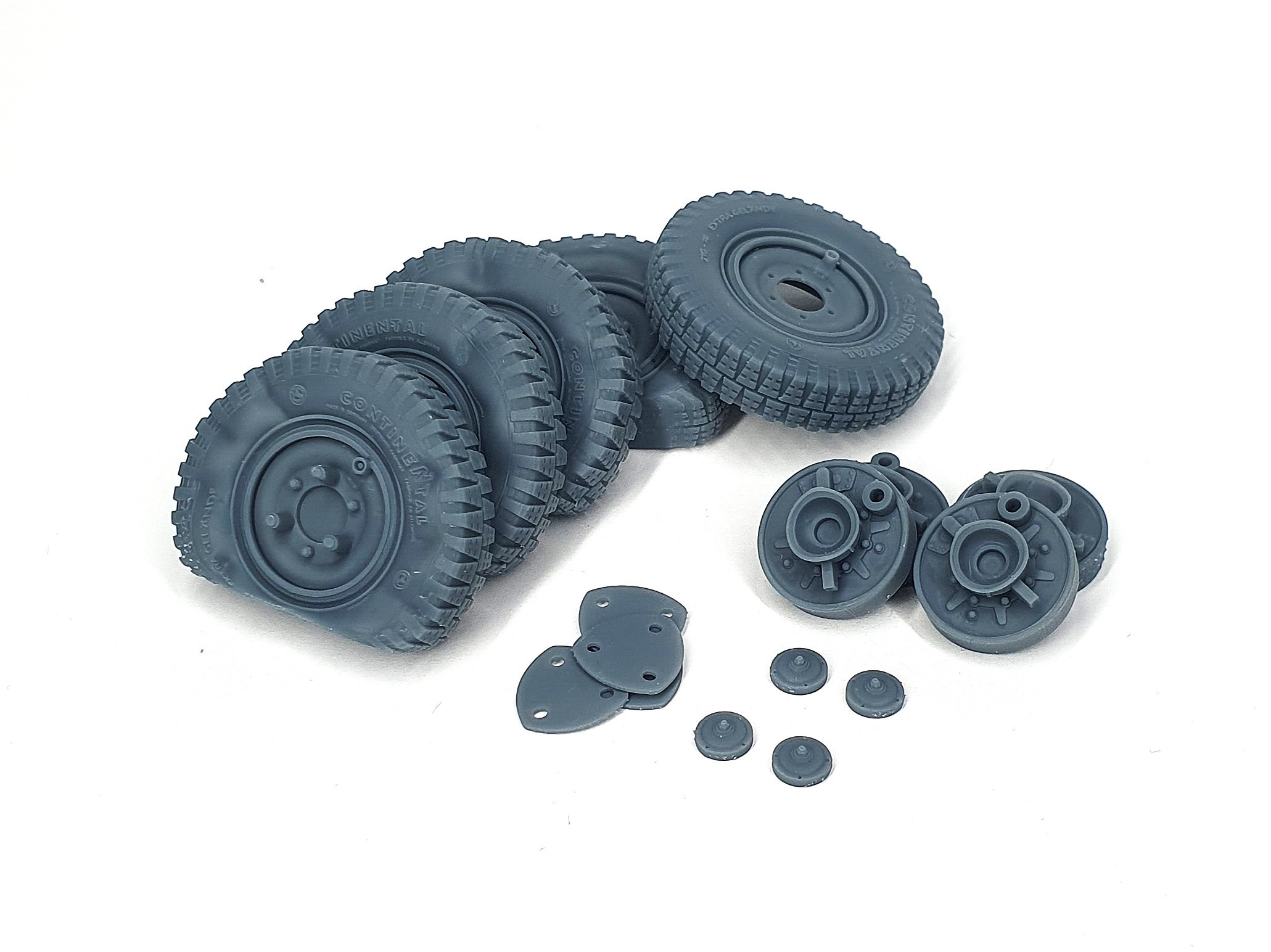 AFVs35-201 	  Sd.Kfz 222 early road wheels flat tires type 1 (4pcs + spare for Tamiya)