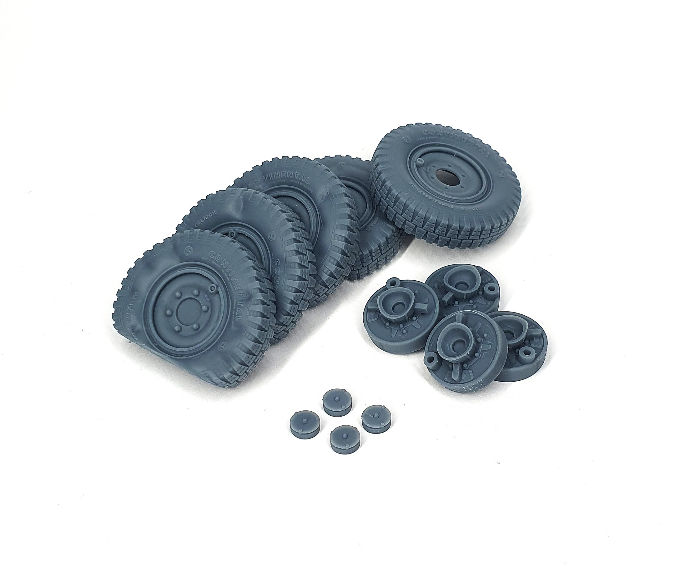 AFVs35-207 	  Sd.Kfz 222 late road wheels flat tires type 1 (4pcs + spare for Tamiya)