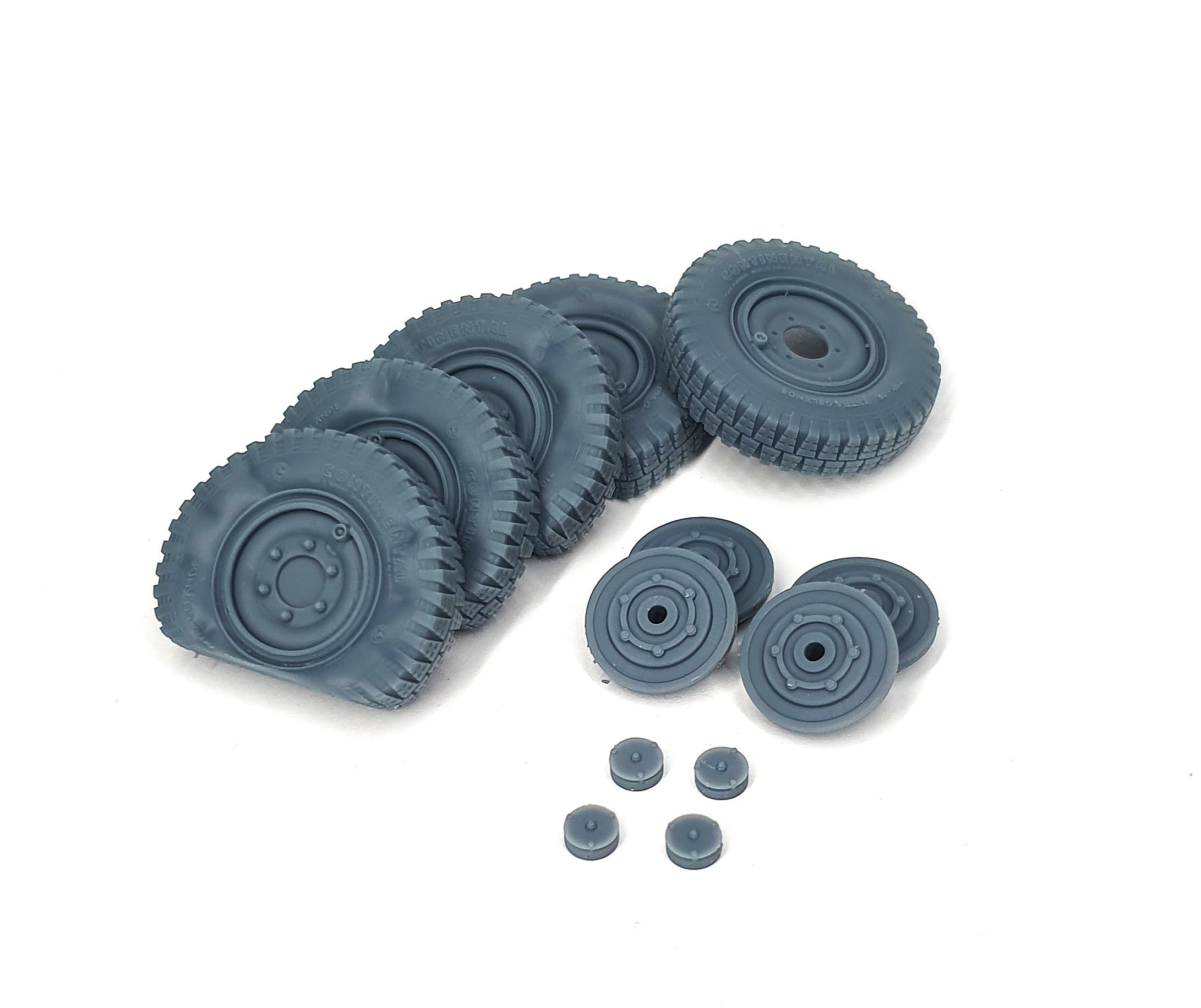 AFVs35-210 	  Sd.Kfz 222 late road wheels flat tires type 1 (4pcs + spare for Hobby Boss)