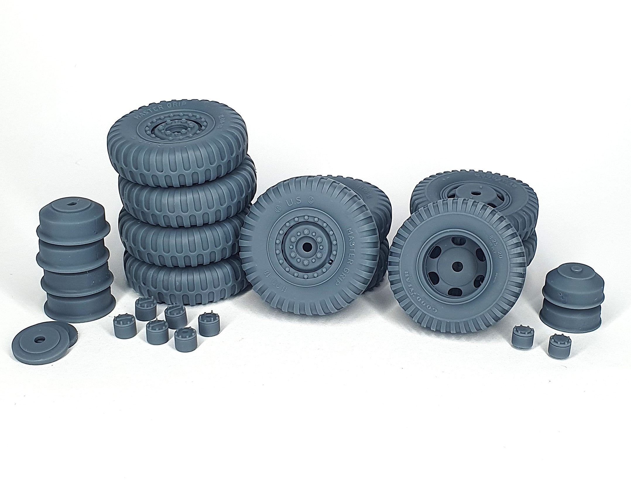 AFVs35-245 	  DUKW road wheels set (weighted) with spare & WTCT-6 trailer road wheels (for I Love Kit)
