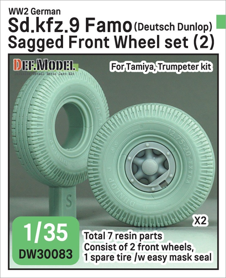 DW30083 WWII German Sd.kfz.9 Famo Sagged Front Wheel set (2) - Deutsch Dunlop