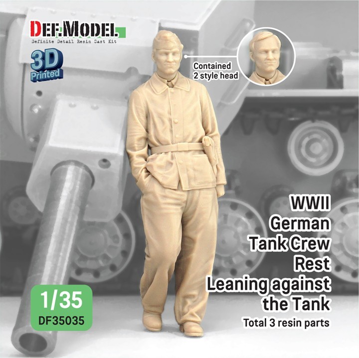 DF35035 WWII German Tank crew rest leaning against the Tank