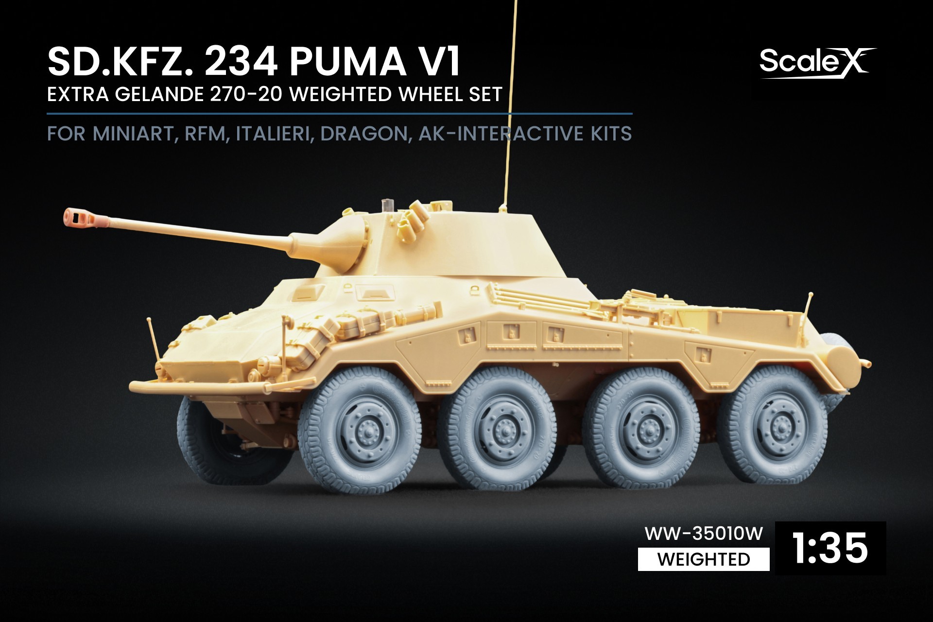 WW-35010W Sd.Kfz. 234 Puma v1 Weighted Wheel Set for Dragon, Miniart, RFM, Italeri, AK Interactive