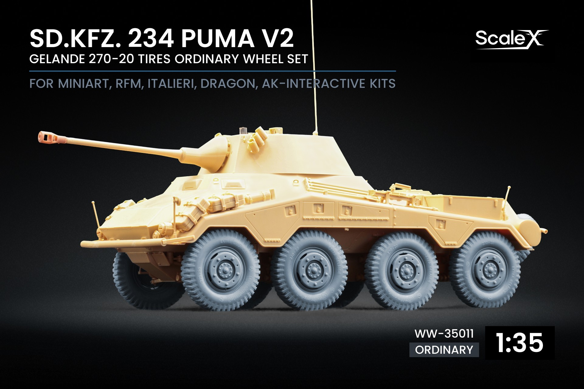 WW-35011 Sd.Kfz. 234 Puma v2 Ordinary Wheel Set for Dragon, Miniart, RFM, Italeri, AK Interactive