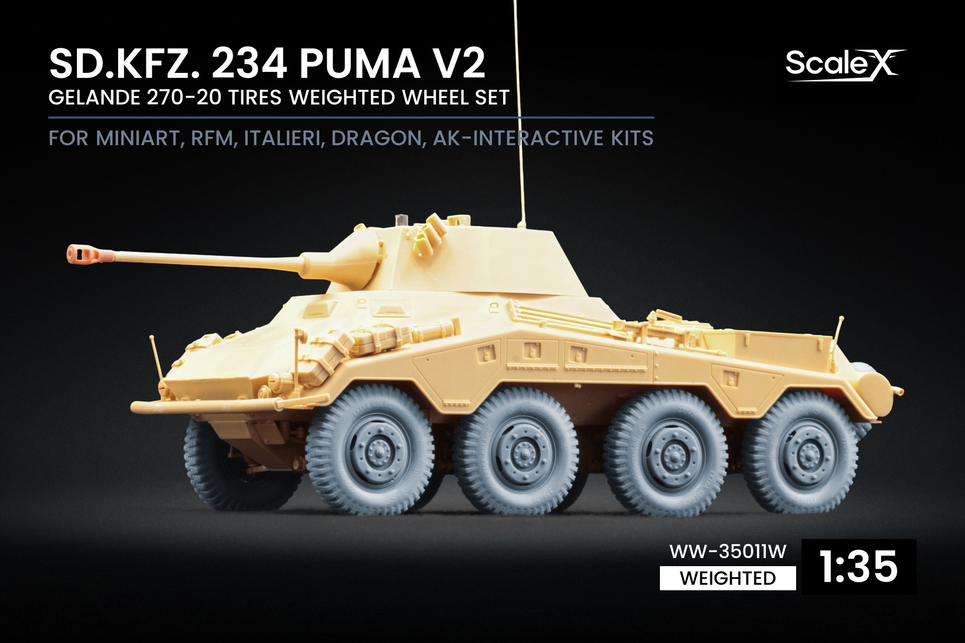 WW-35011W Sd.Kfz. 234 Puma v2 Weighted Wheel Set for Dragon, Miniart, RFM, Italeri, AK Interactive