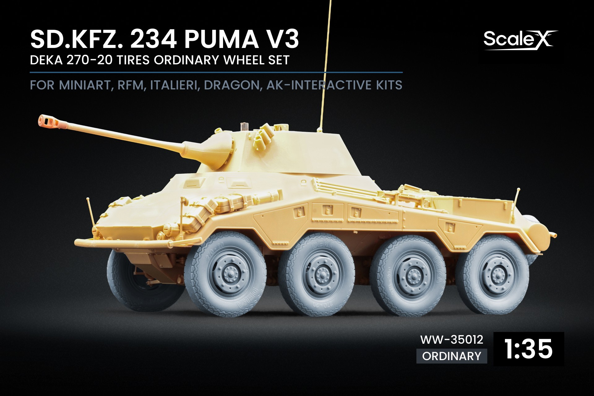 WW-35012 Sd.Kfz. 234 Puma v3 Ordinary Wheel Set for Dragon, Miniart, RFM, Italeri, AK Interactive