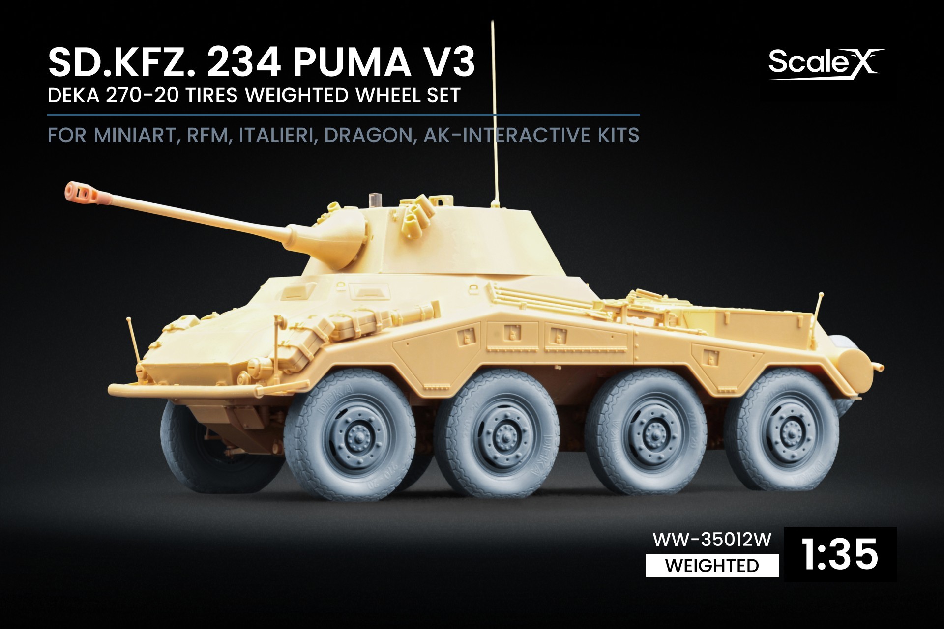 WW-35012W Sd.Kfz. 234 Puma v3 Weighted Wheel Set for Dragon, Miniart, RFM, Italeri, AK Interactive