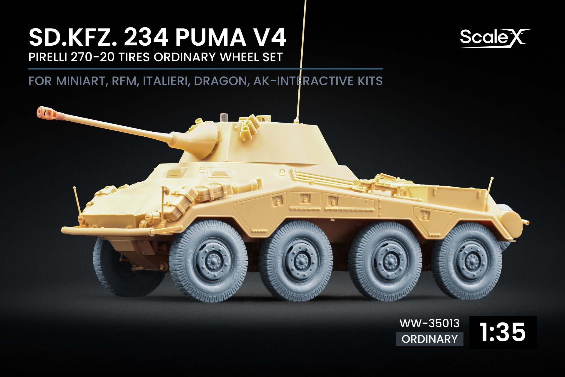WW-35013 Sd.Kfz. 234 Puma v4 Ordinary Wheel Set for Dragon, Miniart, RFM, Italeri, AK Interactive
