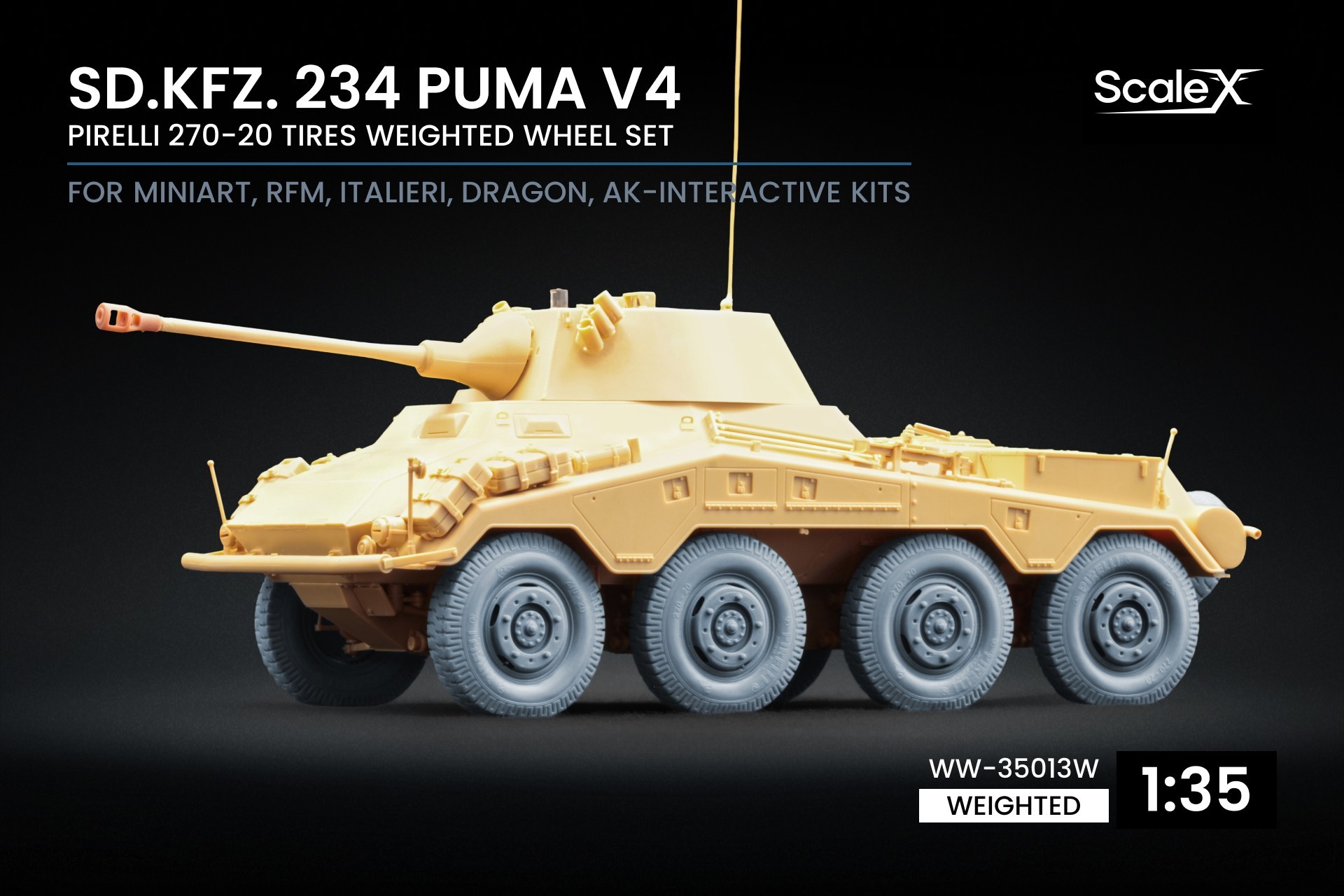 WW-35013W Sd.Kfz. 234 Puma v4 Weighted Wheel Set for Dragon, Miniart, RFM, Italeri, AK Interactive