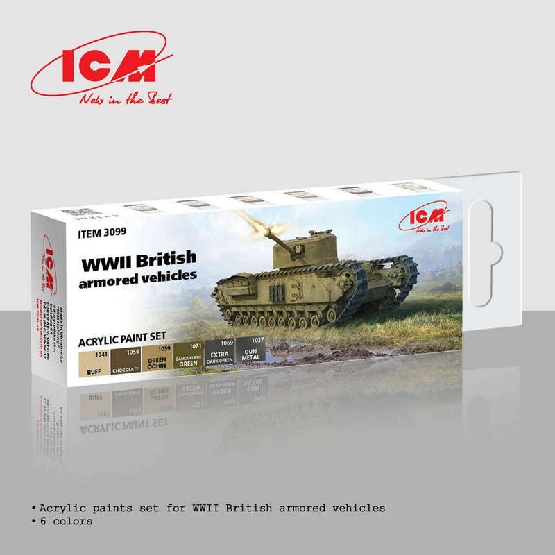 Acrylic paint set for WWII British armored vehicles