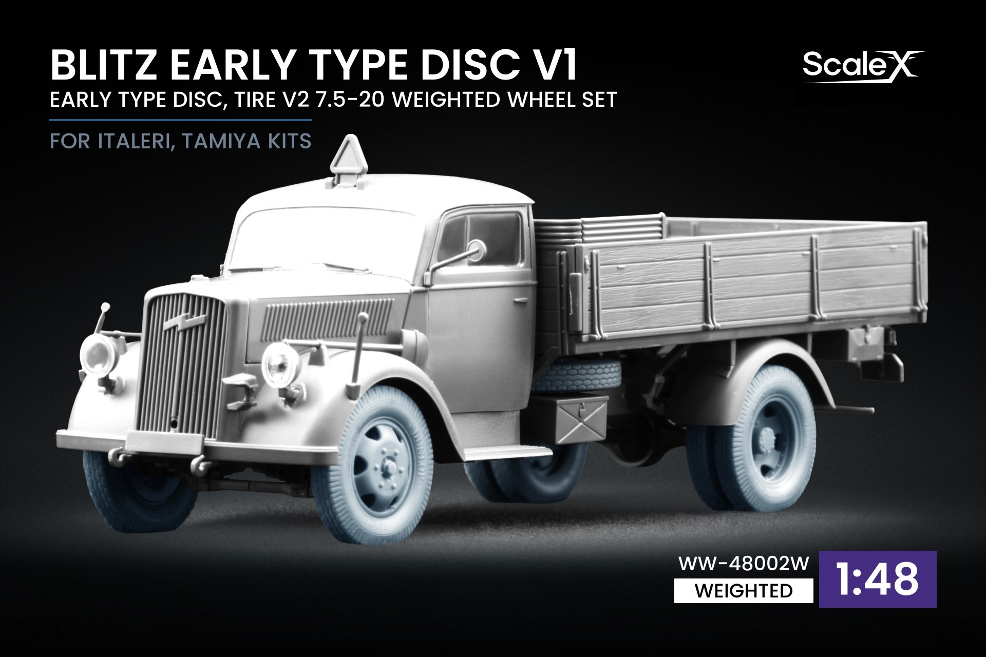WW-48002W Blitz Early v2 Weighted Wheel Set for Italeri, Tamiya