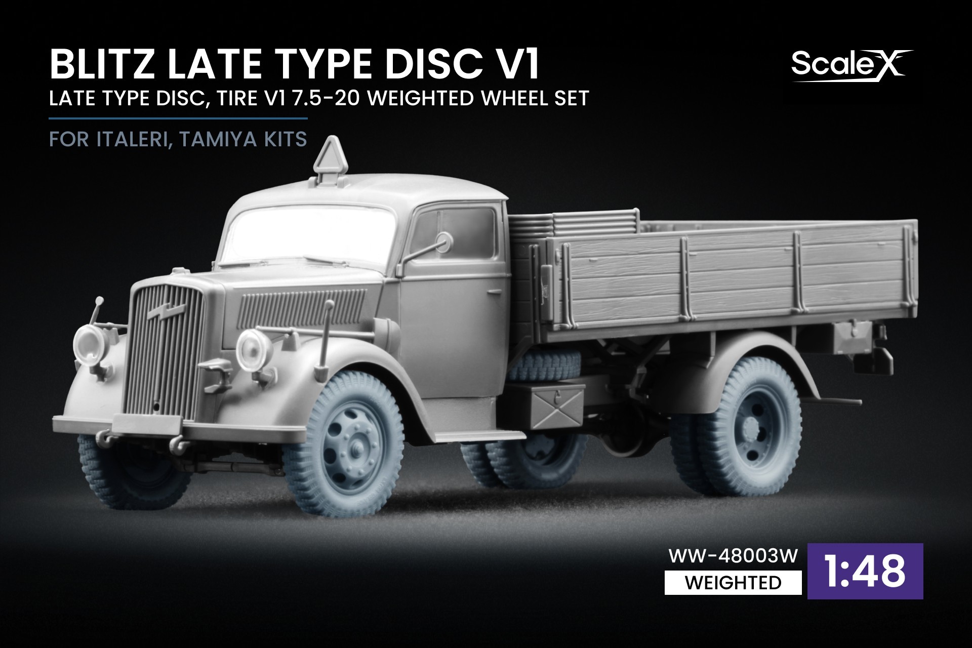 WW-48003W Blitz Late v1 Weighted Wheel Set for Italeri, Tamiya