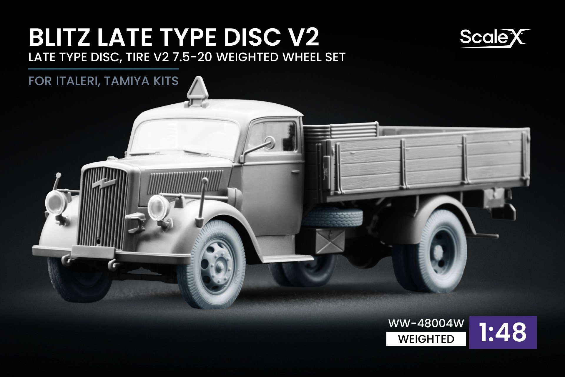 WW-48004W Blitz Late v2 Weighted Wheel Set for Italeri, Tamiya