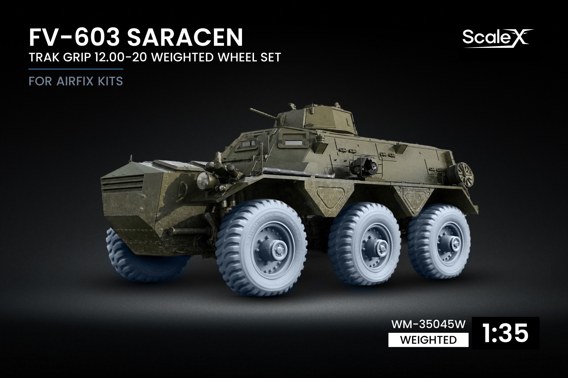 WM-35045W FV-603 Saracen TRAK GRIP 12.00-20 Weighted Wheel Set for Airfix