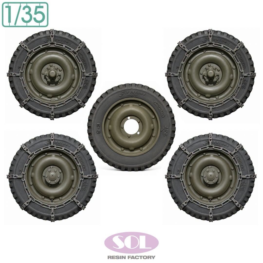 MM1075 1/35 scale  WWII U.S. 1/4ton Utility Truck Combat Wheel Tires with Chain (for TAMIYA)